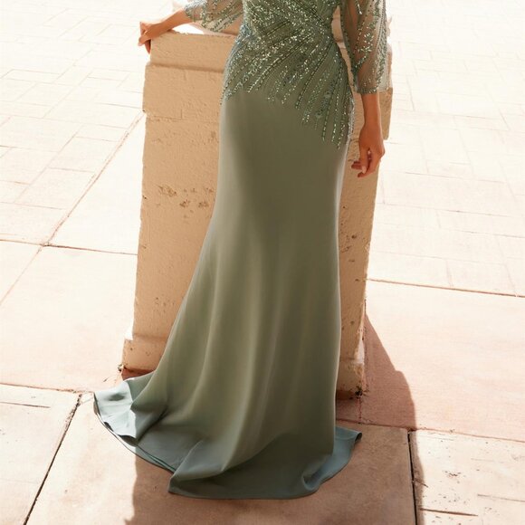 NEW MOTHER OF BRIDE SATIN DRESS W/ SEQUINS EMBROIDERY & 3/4 SLEEVES NX MH137 - Picture 6 of 9